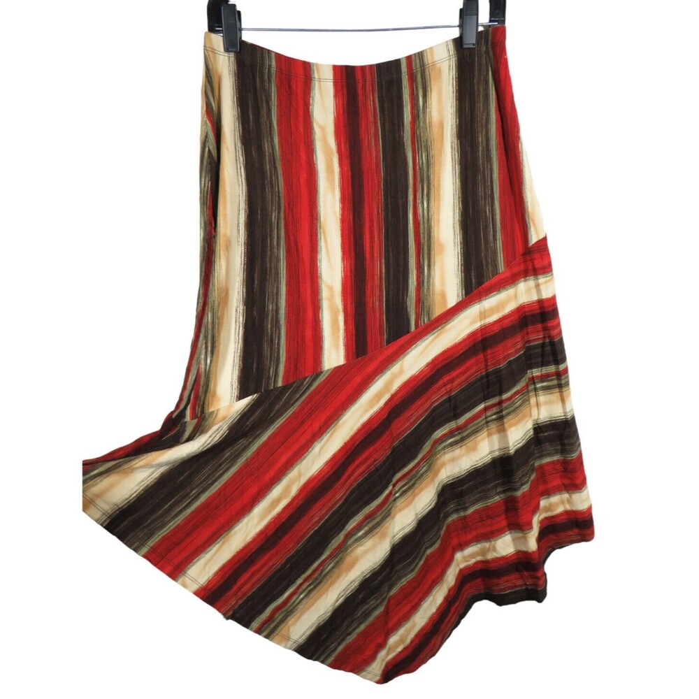 Kenneth Cole Reaction Women's Dark Earth Striped Midi Skirt Size Medium